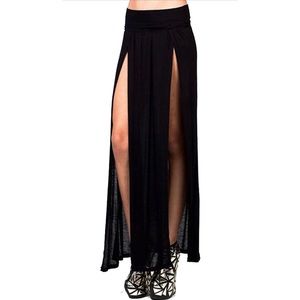 HIGH WAISTED DOUBLE SLIT MAXI SKIRT